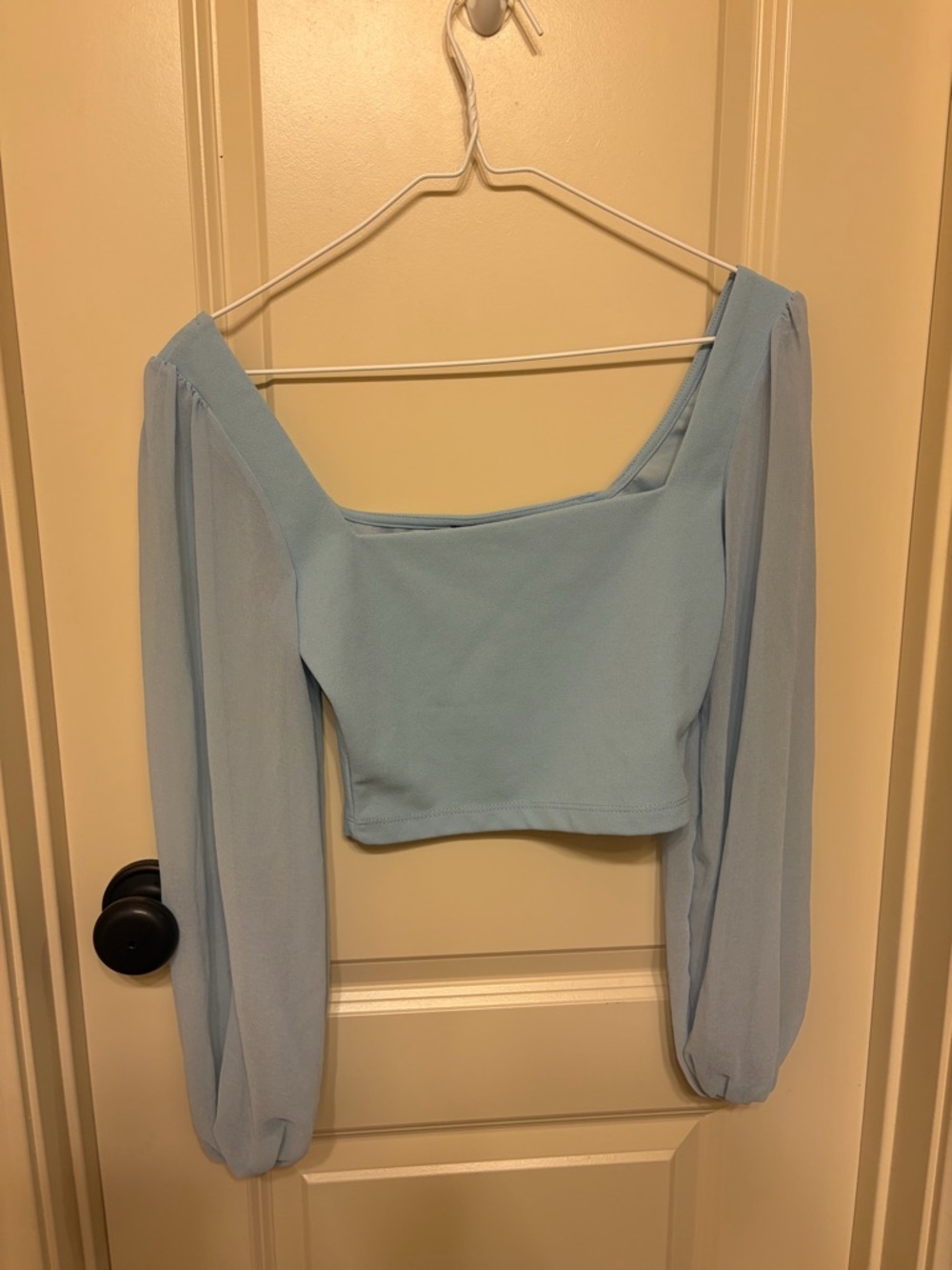 Windsor Light Blue Square Neck Long Sleeve Crop Top